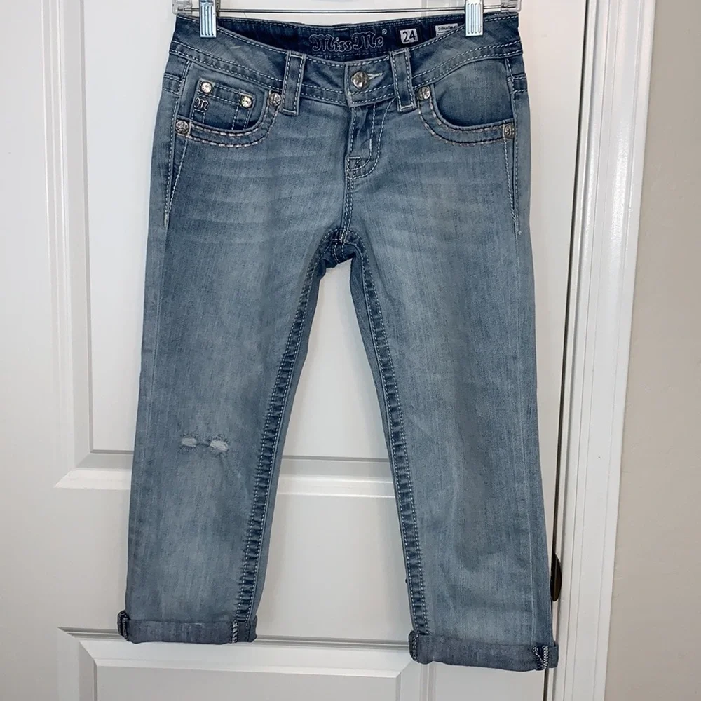 MISS ME BRAND NEW & BEAUTIFUL SIZE 24 CUFFED CAPRI JEANS - Picture 8 of 8